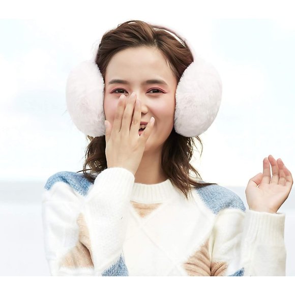 Faux Fur White Cute Foldable Warmers Outdoor Winter Ear muffs - Picture 2 of 5